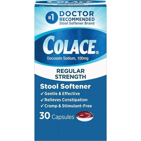 Colace Regular Strength Stool Softener 100mg Capsules, 30 Count for Constipation Relief