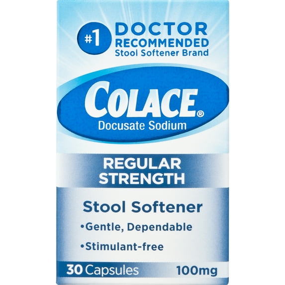 Colace Regular Strength Stool Softener 100mg, 30 Capsules - 2 Pack