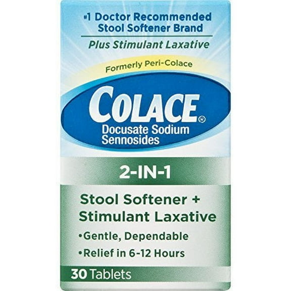 Colace Stool Softener & Stimulant Laxative, Docusate Sodium, 30ct, 3-Pack