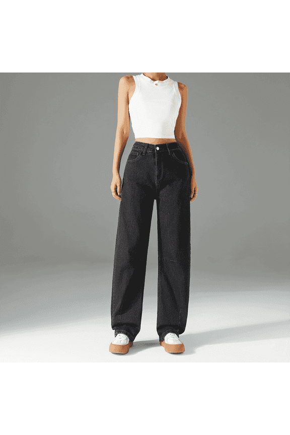 High-Rise Comfort Straight Leg Jeans, Soft Stretch Fabric with Classic Details, Versatile Styling for Trendy Women's High Waisted & Wide Leg Looks