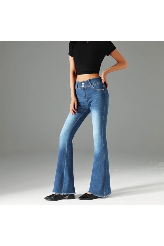 Women's Straight Leg Jeans - High Waist, High-Rise Comfort with Soft Stretch Fabric, Classic Trouser Cut for Versatile Styling