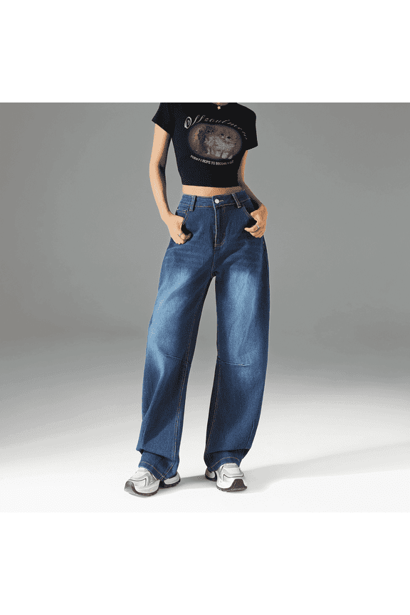 Women's Straight Leg Jeans - High Waist, High-Rise Comfort with Soft Stretch Fabric, Classic Trouser Cut for Versatile Styling