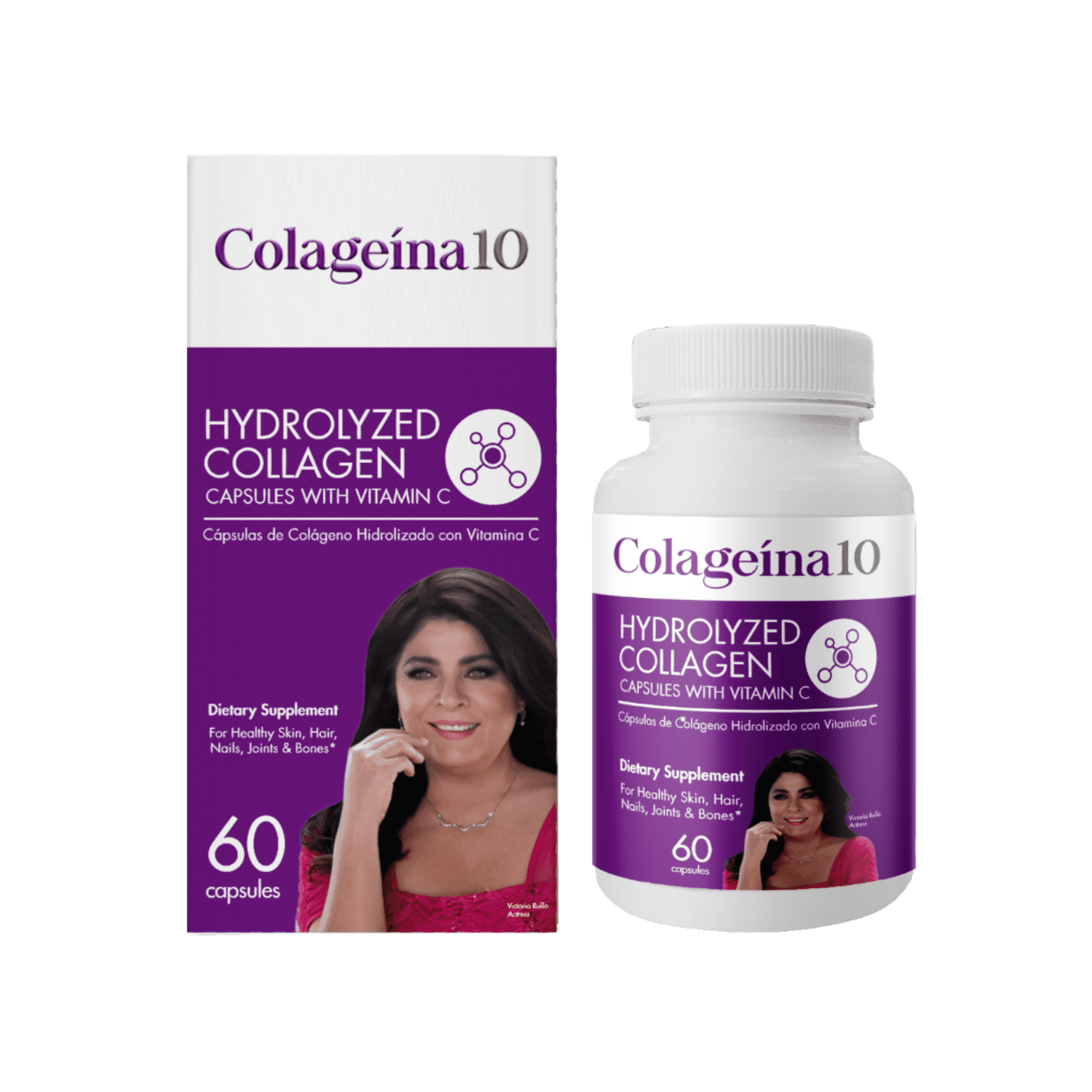 Colageina 10 Collagen Capsules with Vitamin C for a Younger Look, Anti-Aging, 60 Capsules.