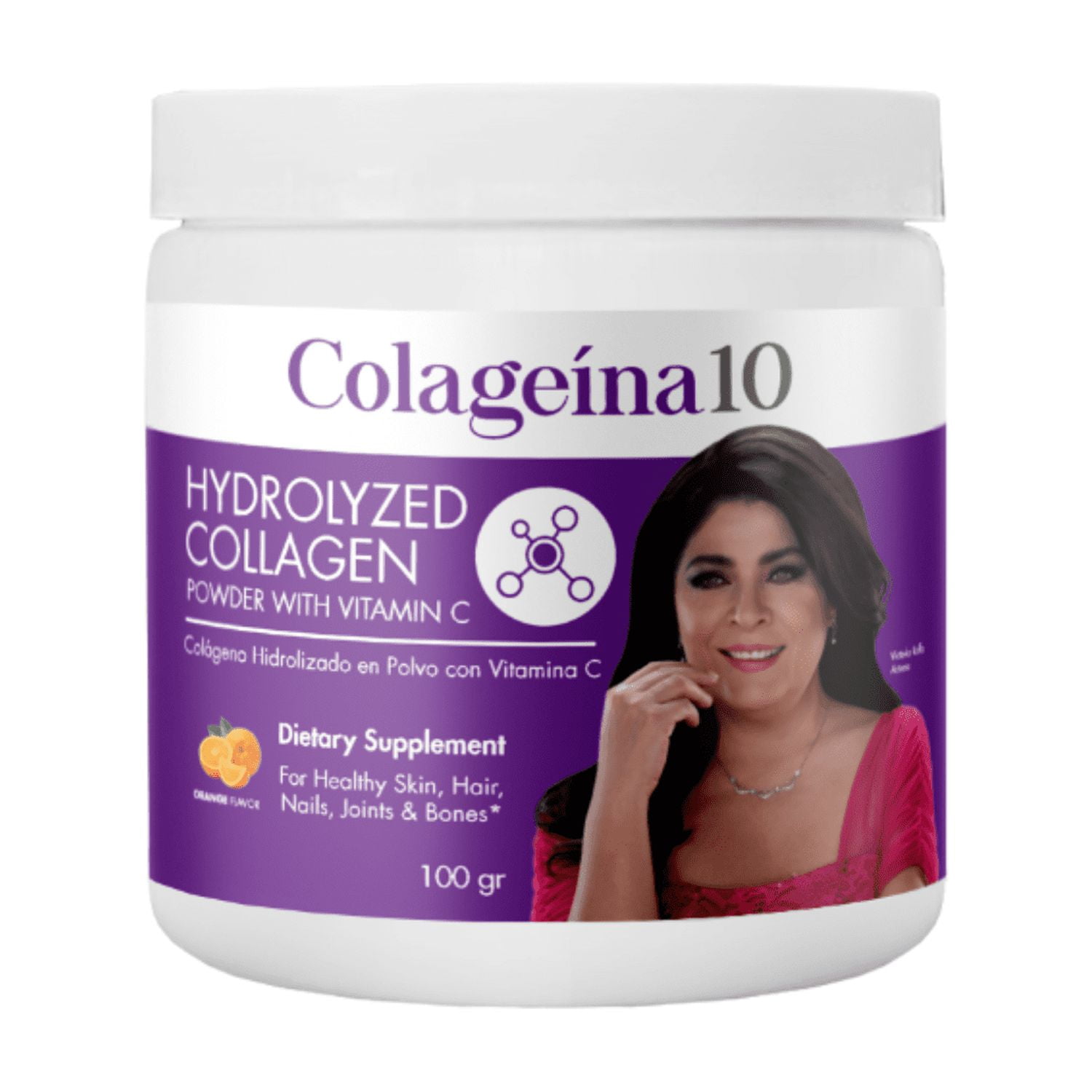Colageina 10 Hydrolyzed Collagen Powder with Vitamin C, Water-Soluble Orange Flavor, 3.5 oz Pack of 1
