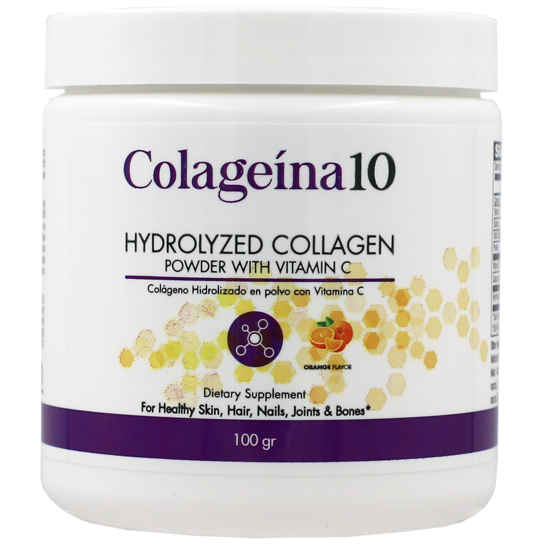 Colageina 10 Hydrolyzed Collagen Powder with Vitamin C, Water-Soluble Orange Flavor, 3.5 oz Pack of 1