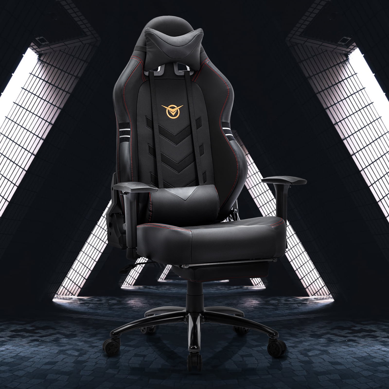 Colamy Big and Tall Leather Gaming Black 350lbsRacing Chair Ergonomic