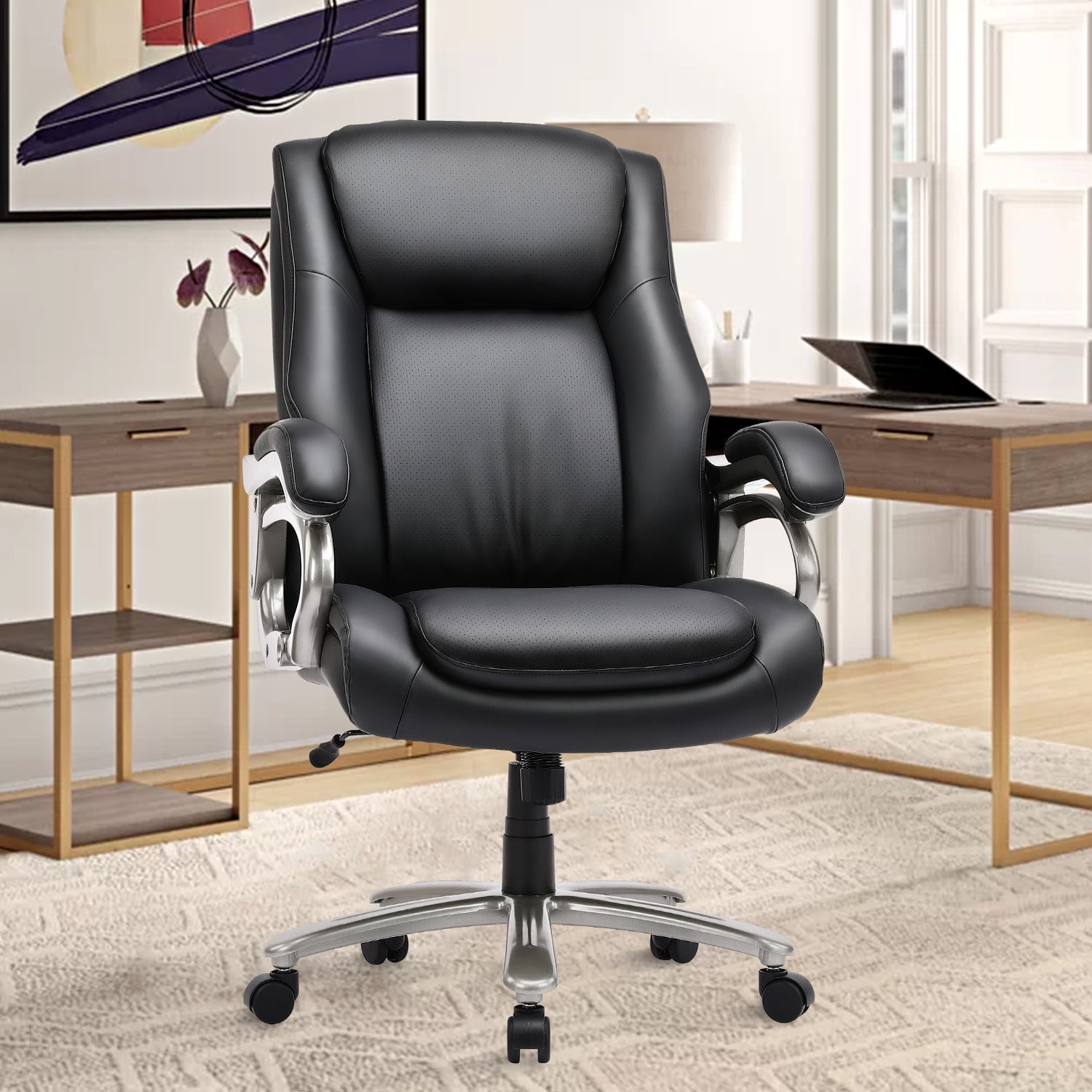 Colamy Big and Tall Office 400lbs Wide Seat High Back Leather Executive