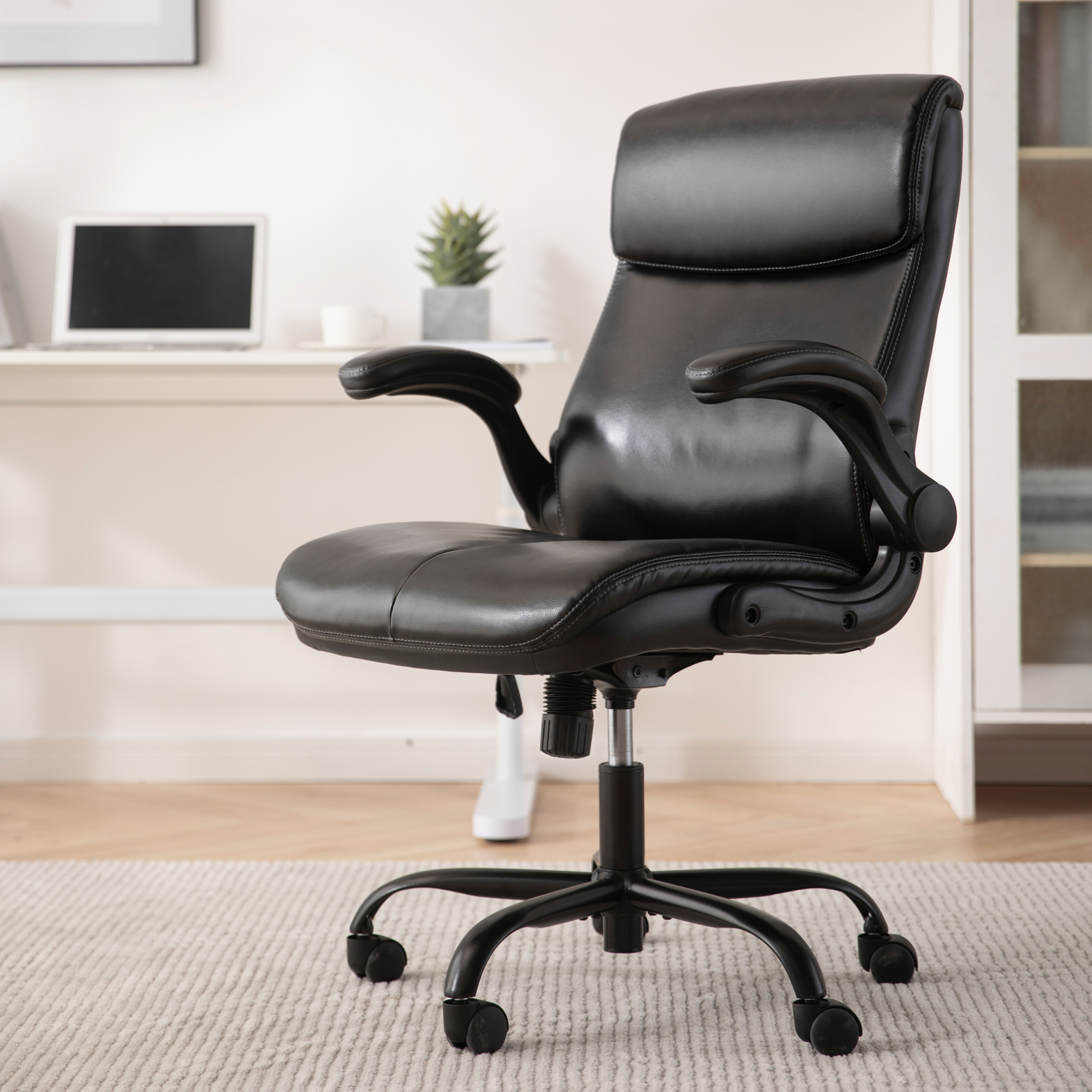 Colamy Ergonomic Bonded Leather Black Office Chair with Adjustable
