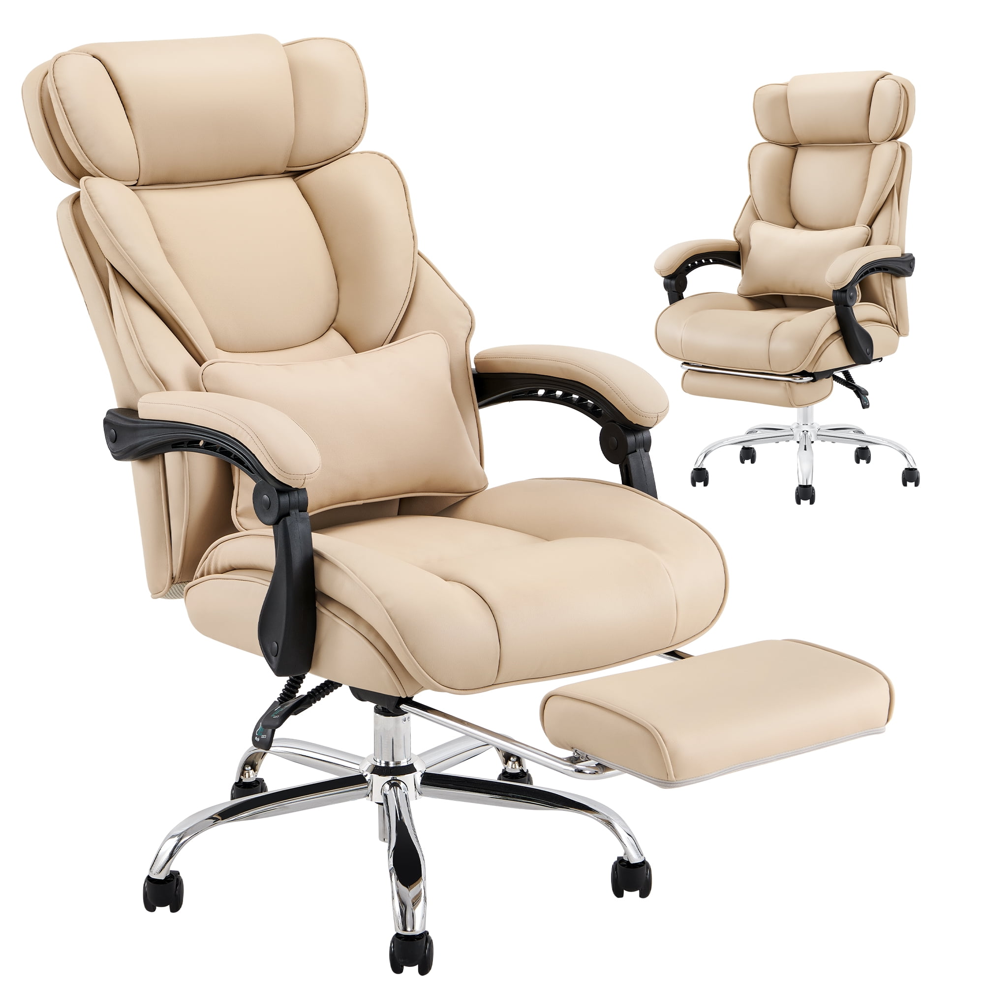 Colamy High Back Executive Thick Bonded Khaki Leather Wide Office Chair