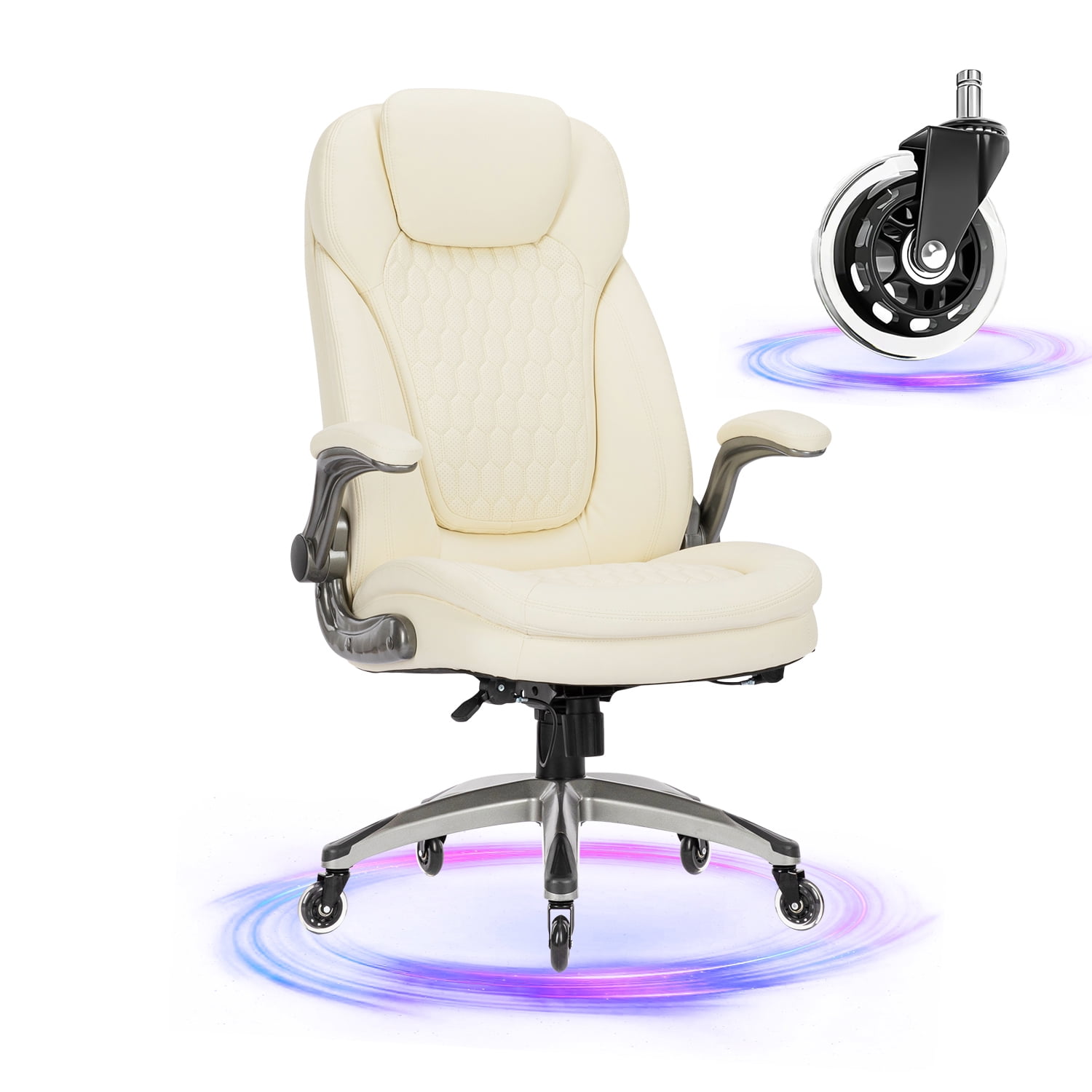 Colamy High Ivory Ergonomic Executive Swivel Rolling Computer Chair