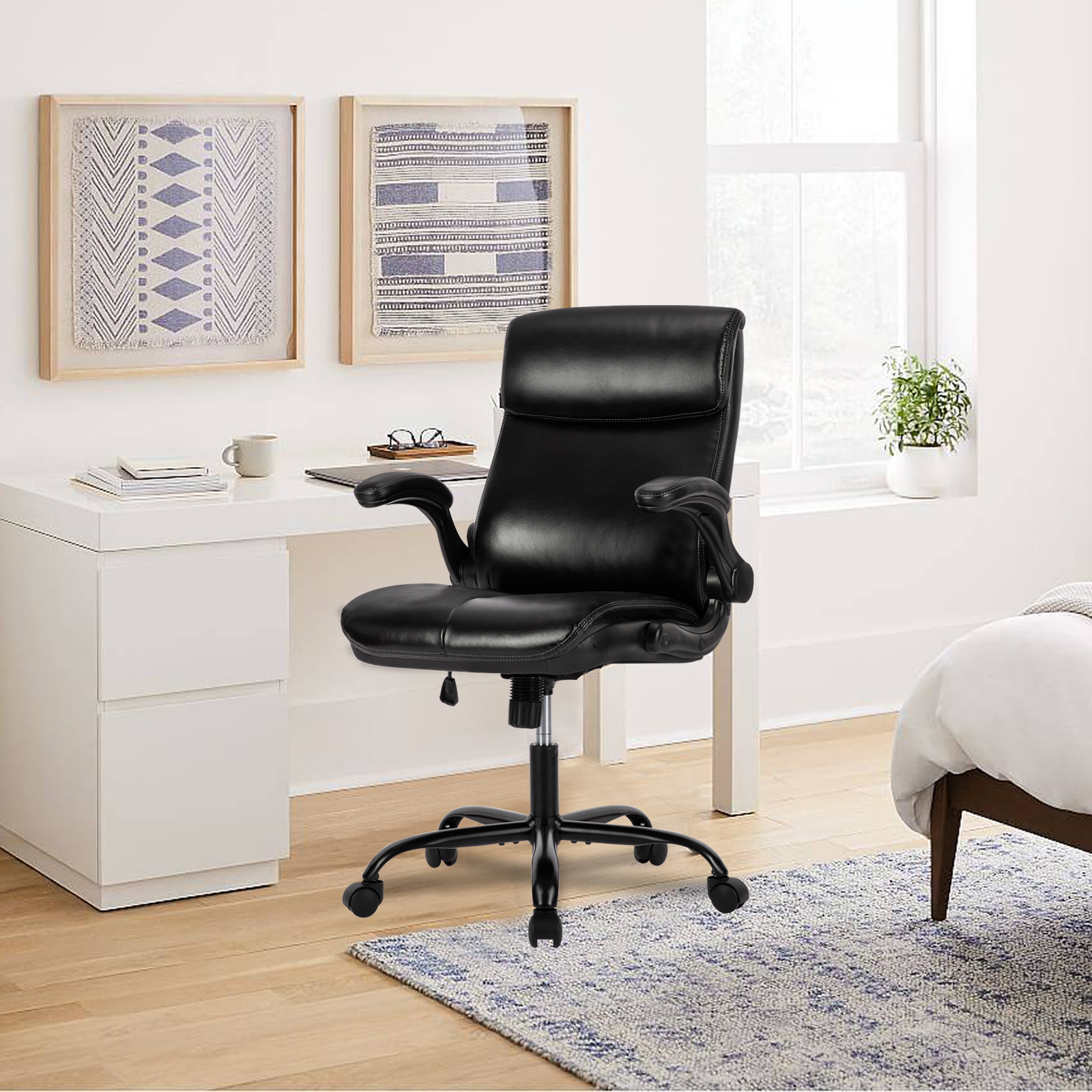 Colamy Modern Black Upholstered Headrest Leather High Back Ergonomic