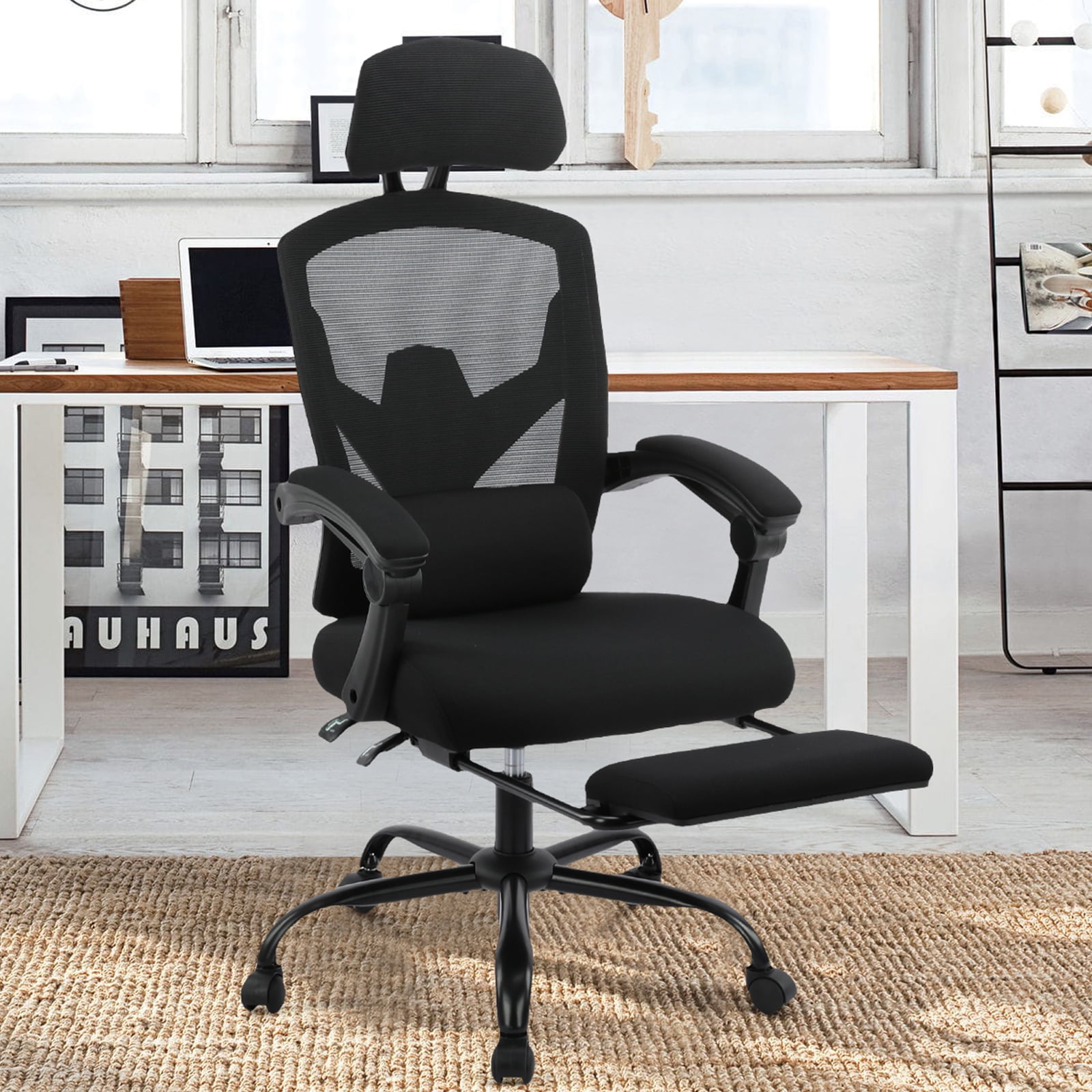 Colamy Office Ergonomic Mesh Black Computer Chair with Retractable