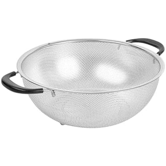 Colander 1 Count 5 qt Dishwasher-Safe Stainless Steel Mesh Colander with Soft-Grip Handles Kitchen Strainer Basket for Pasta, Washing Rice, Fruits, and Vegetables, Kitchen Prep Tool