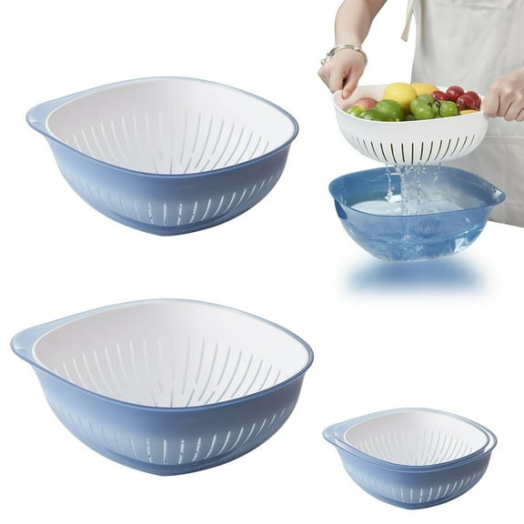 Colander Bowl Set of 2, Nesting Large Capacity Plastic Food Strainer for Pasta, Vegetables and Fruits Washing Draining Basket, Space Saving, BPA Free (Grey)
