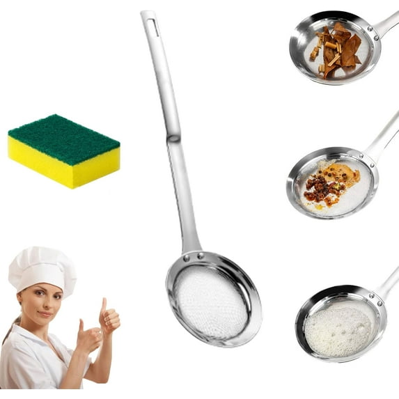 Colander - Fine Mesh Stainless Steel Colander - Colanders with Long Handle for Easy Draining & Food Strainers