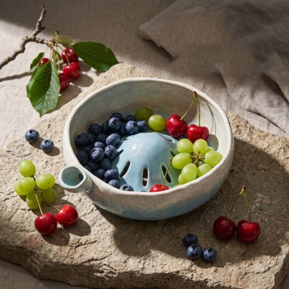 Colander Fruit Washing Bowl Produce Rinsing Bowl with BuiltIn Strainer MultiFunctional Countertop Draining Container For Berry Vegetable Washing Tabletop Food Prep Daily Kitche