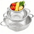 thumbnail image 1 of Colander Set of 3, AOKIWO Stainless Steel Micro-Perforated Colanders Strainers for Draining Rinsing Washing, Ideal for Pasta Vegetables Fruits, Heavy Duty & Dishwasher Safe - 1/3/5 Quart, 1 of 9