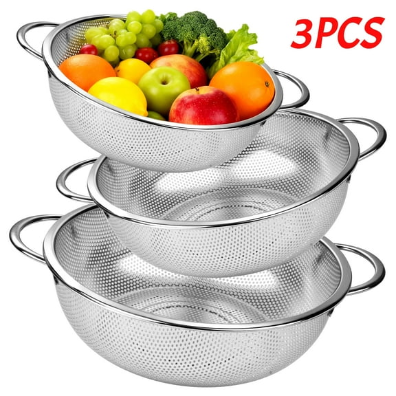 Colander Set of 3(1/3/5 Quart), MOJINO Stainless Steel Micro-Perforated Colanders Strainers for Draining Rinsing Washing, Ideal for Pasta Vegetables Fruits, Heavy Duty & Dishwasher Safe