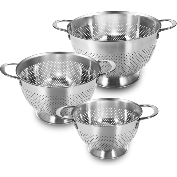 Colander Set of 3, TAIMASI 1.5, 3 & 5 Quart Stainless Steel Micro-Perforated Colanders Strainers for Draining Rinsing Washing, Kitchen Colanders Bowl for Pasta Fruits, Dishwasher Safe