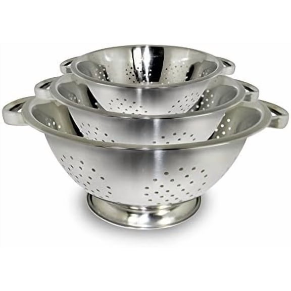 Colander Set Stainless Steel | Nesting Design | Mirror Polished | Oversized Handles | 1-4 Quart, Set of 3