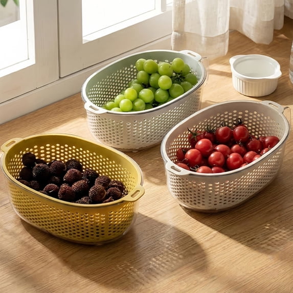 Colander Strainer Basket with Bowl for Sink – Double Layer Vegetable Washer, Fruit Washing Basin and Rice Rinsing Strainer for Kitchen Countertop Storage