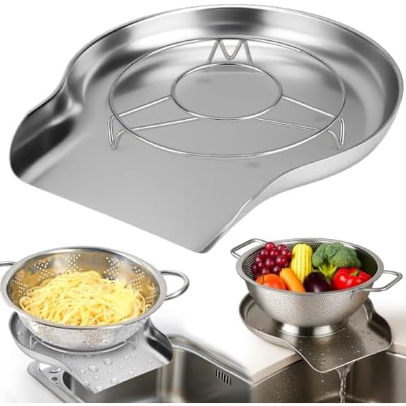 Colander and Strainer Self Drainer Base Plate Stainless Steel for Kitchen, Metal Countertop Draining Tray for Pasta Rice Noodle Fruit Veggie Food Strainer & Ceramic Colander
