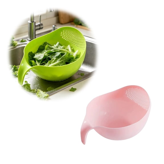 Colanlan Rice Washer Strainer with Handle (Small Pink)