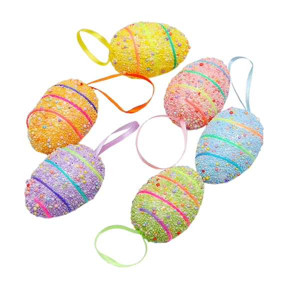 Colanlan Simulated Egg Ornaments (Random Color) Striped Eggs, Easter Egg Ornament Easter Colorful Egg Printed Easter Eggs Easter Tree Decoration for Easter Spring