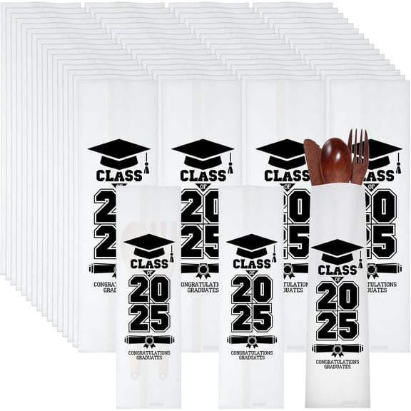 Colarr 100 Pcs Graduation Kraft Paper Silverware Bags Class of 2026 Knife Forks Chopsticks Flatware Pouch Disposable Cutlery Utensil Holder Pocket Sleeves for Kitchen School Grad Party Decoration