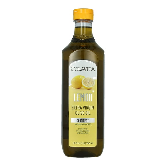 Colavita Lemon Extra Virgin GGA1 Olive Oil | Cold Pressed EVOO Blended with Natural Lemon Flavor | Perfect for Marinades, Dressings, Dipping, Grilling and Roasting | 32 Fl Oz (1 Qt)