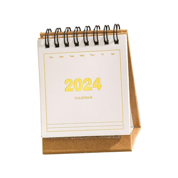 Colaxi 2024 Calendar Mini Desk Calendar,Portable,Ornaments,Standing Flip Desktop Calendar,Twin Wire Binding Calendar for Home Office white Cowhide