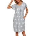 thumbnail image 1 of INSPIRE CHIC Women's Pleated Front Loose Fit Short Sleeve Nightgowns House Dress Loose Nightshirt with Hand Pockets L Gray Star, 1 of 5