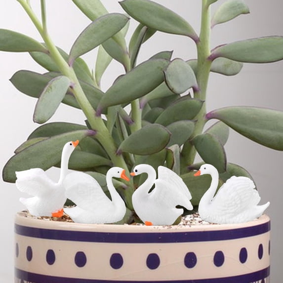 Colaxi 4 Pieces Mini Swan Figurines Flower Pot Decor Cute White Swan Statue Animal Sculpture for Bedroom Patio Bookshelf Yard Table