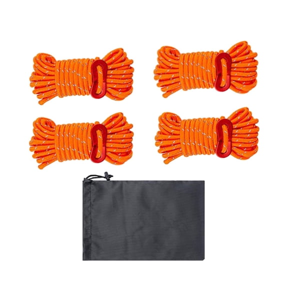 Colaxi 4 Pieces Reflective Guy Lines Climbing Ropes Heavy Duty with Storage Bag Camp Ropes Tent Cords for Backpacking Outdoor Sports Orange