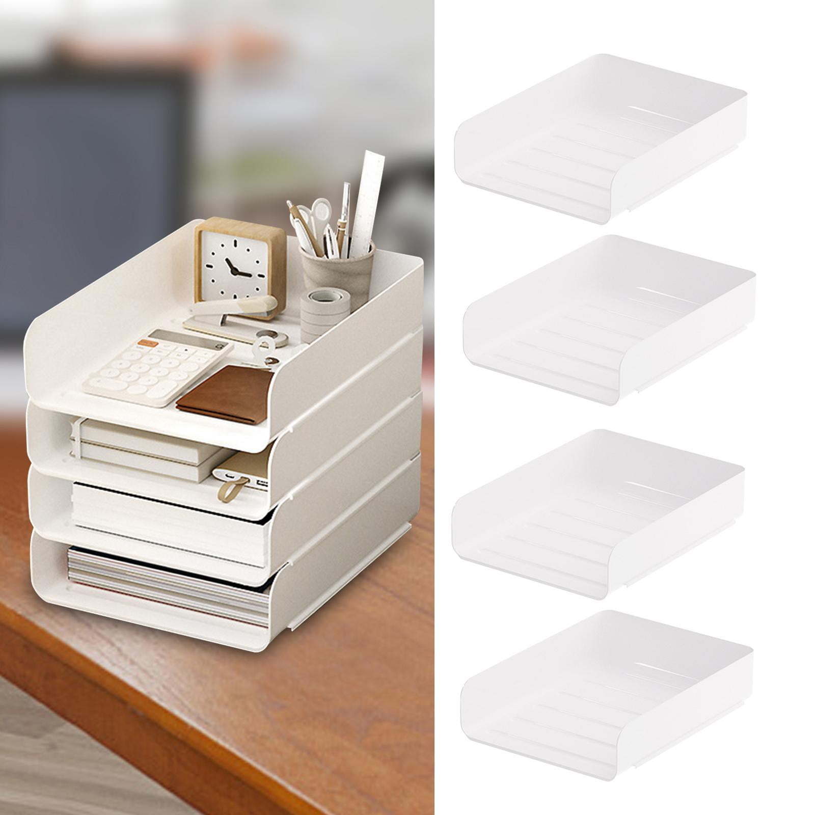 White Stackable Plastic Paper Trays for Letter Documents