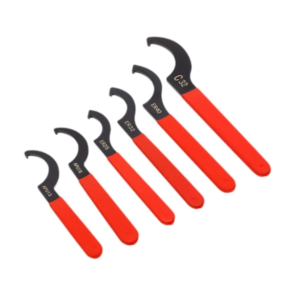 Colaxi 6 Pieces C Hook Spanner C Hook Wrench Assembly with Red Non Slip Handle Handheld Portable Carbon Steel C Shape Spanner Wrench