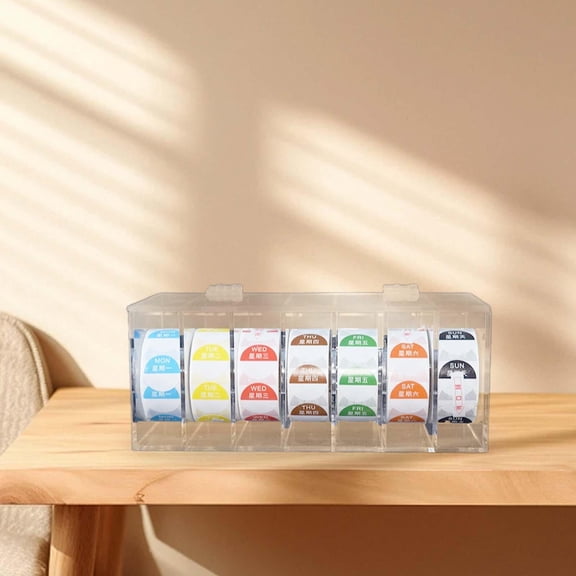 Colaxi 7-slot Label Dispenser Sticker Roll Holder Easy Installation Multiuse Acrylic Label Dispenser for Kitchen Household Libraries