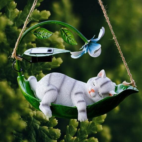 Colaxi Animal Hanging Solar Light Decorative Solar Light Statue Art Garden Light Garden Decoration for Pathway Indoor Farmhouse Lawn White Cat