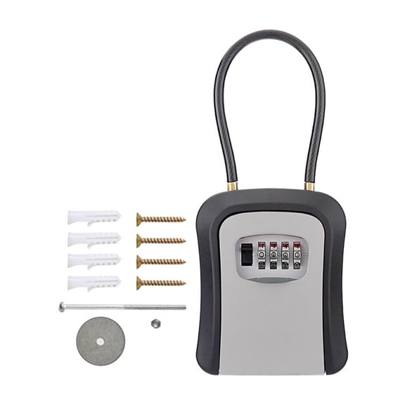 Colaxi Box Key Security Box with 4 Digit Combination Steel Cable Shackle Weatherproof Portable for Door Knob or Car Durable Grey