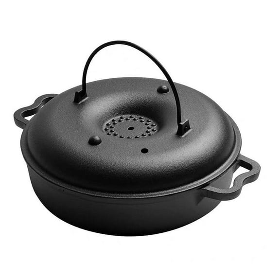 Moyitang Cast Iron Sukiyaki Pot Round Barbecue Grill Pan with Lid Turkey Roasting Pan