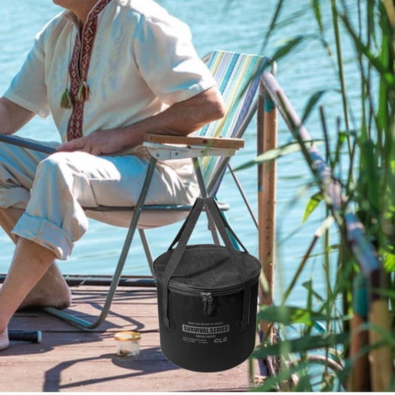 Colaxi Foldable Bucket Camping Bucket with Handle Wash Basin Lightweight Water Storage Container Foldable Fishing Bucket for Boating Black