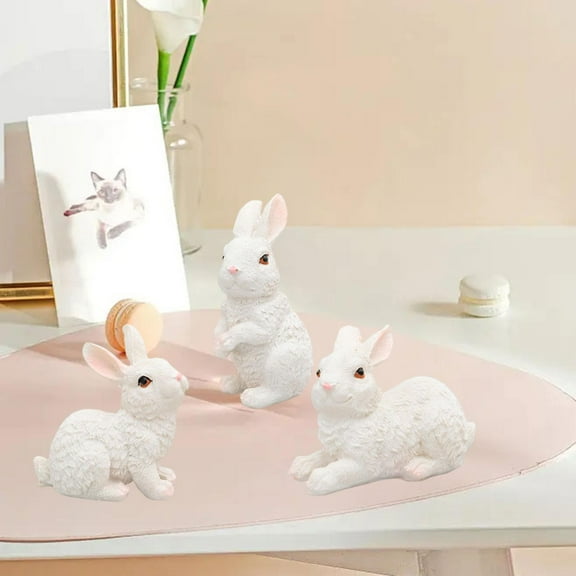 Colaxi Mini Easter Bunny Statue Garden Decoration Set of 3 Easter Party Favor Resin Model DIY Terrarium Crafts for Home Office White