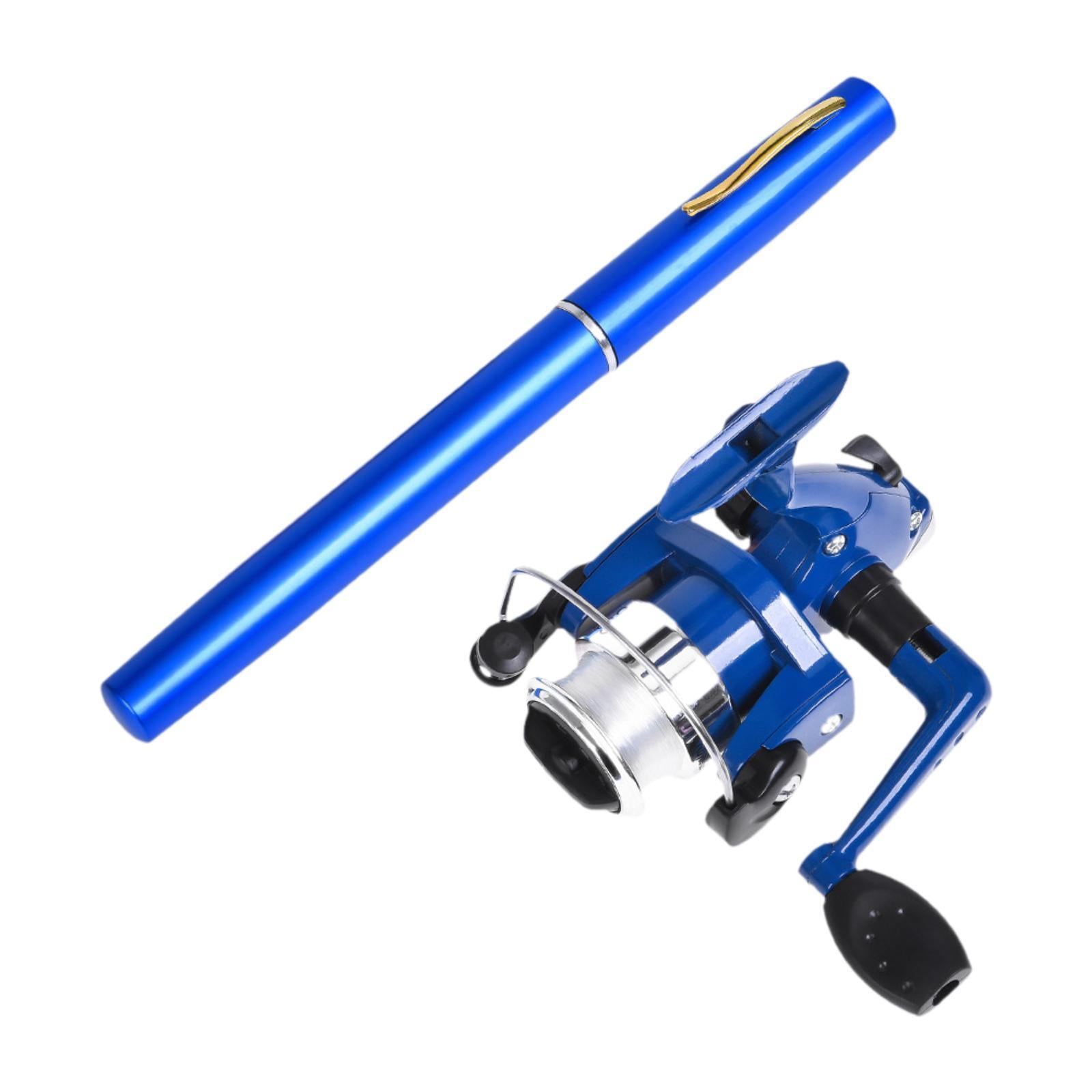 Colaxi Mini Fishing Rod Reel Combo, Mini Pen Fishing Pole Gift with Line Portable Fishing Reel for Outdoor Saltwater Freshwater Boys Blue