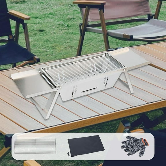 Colaxi Stainless Steel Barbecue Grill, Outdoor Barbecue Grill, Compact with Storage Bag, Foldable Grill for Camping Traveling Garden 65cmx21.5cmx17cm
