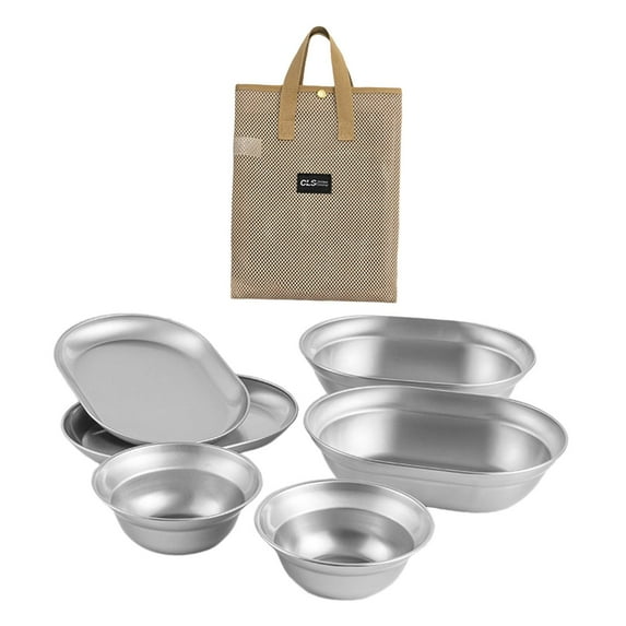 Colaxi Stainless Steel Plates and Bowls Camping Cookware Set Lightweight Salad Bowl 6x Camping Mess Set for Camp Family Beach Picnic
