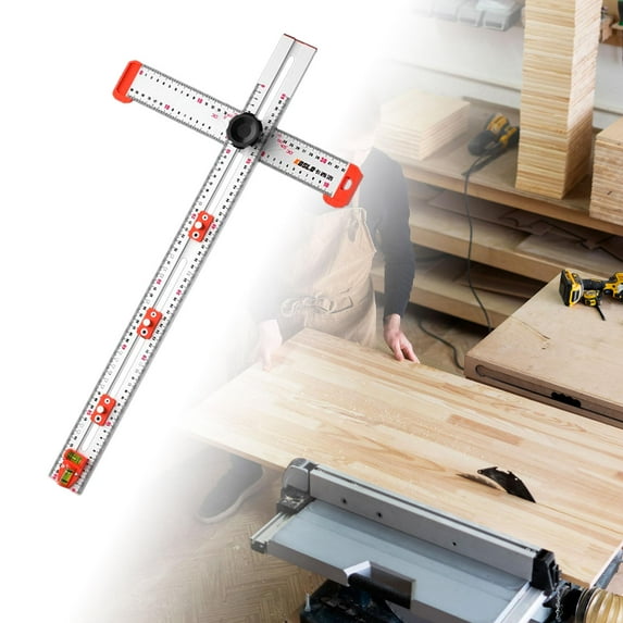 Colaxi Woodworking T Square Ruler Layout Tool Adjustable Aluminum Alloy Multi Angle Measuring Tool for Crafting Shelves Lightweight 6 Sliders