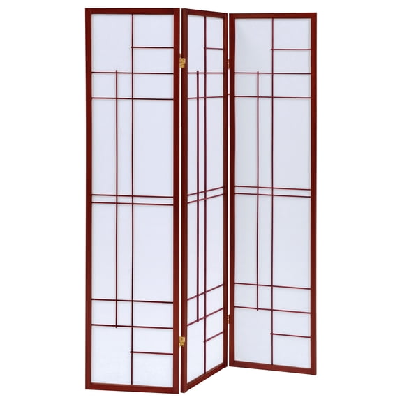 Colby 3-Panel Folding Floor Screen - White & Brown Red