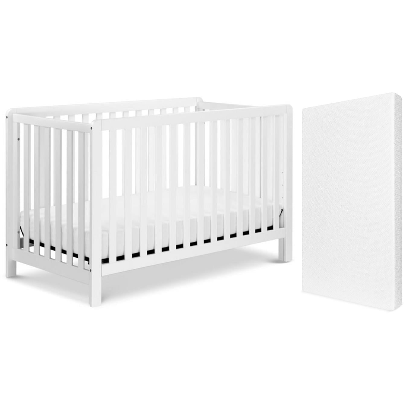 Colby 4-in-1 Low-profile Convertible Crib in White + Comfort Crib & Toddler Mattress