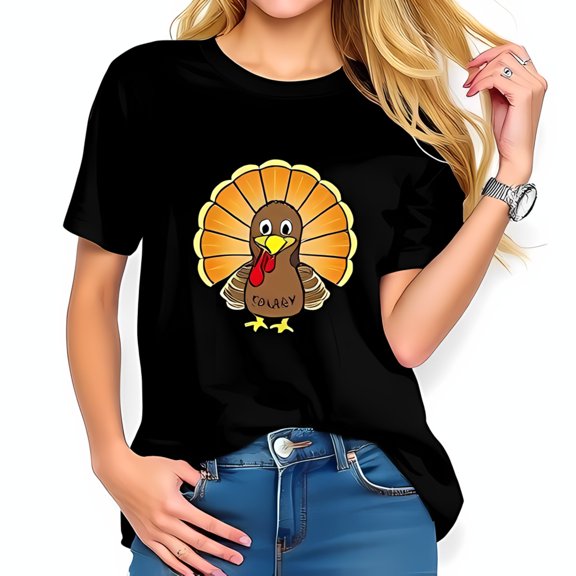 Colby Cartoon Turkey Graphic Tee - Relaxed Fit Cotton Short Sleeve T-Shirt for Thanksgiving Fun & Festive Design