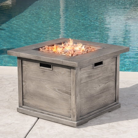 Colby Outdoor Wood Patterned Square Gas Fire Pit, Grey